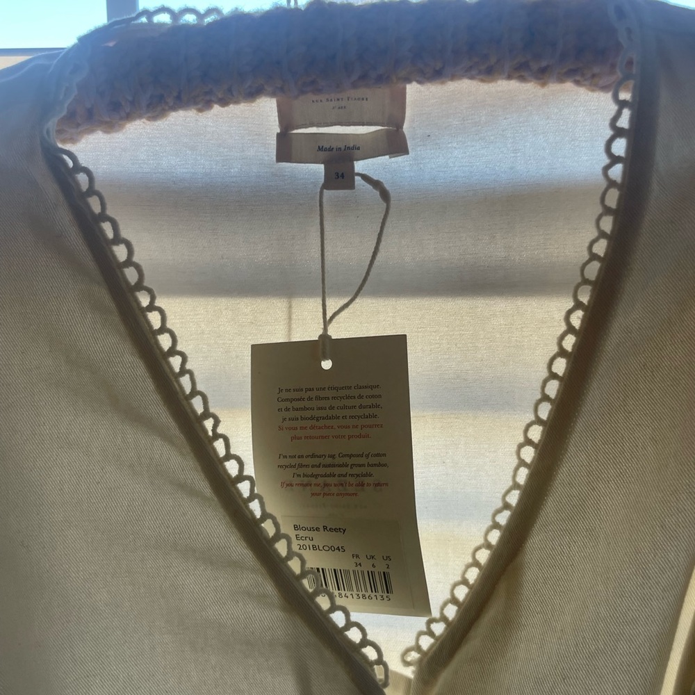 Sezane Reety White Button-Down Blouse with Multicolor Floral Embroidery - Picture 8 of 9